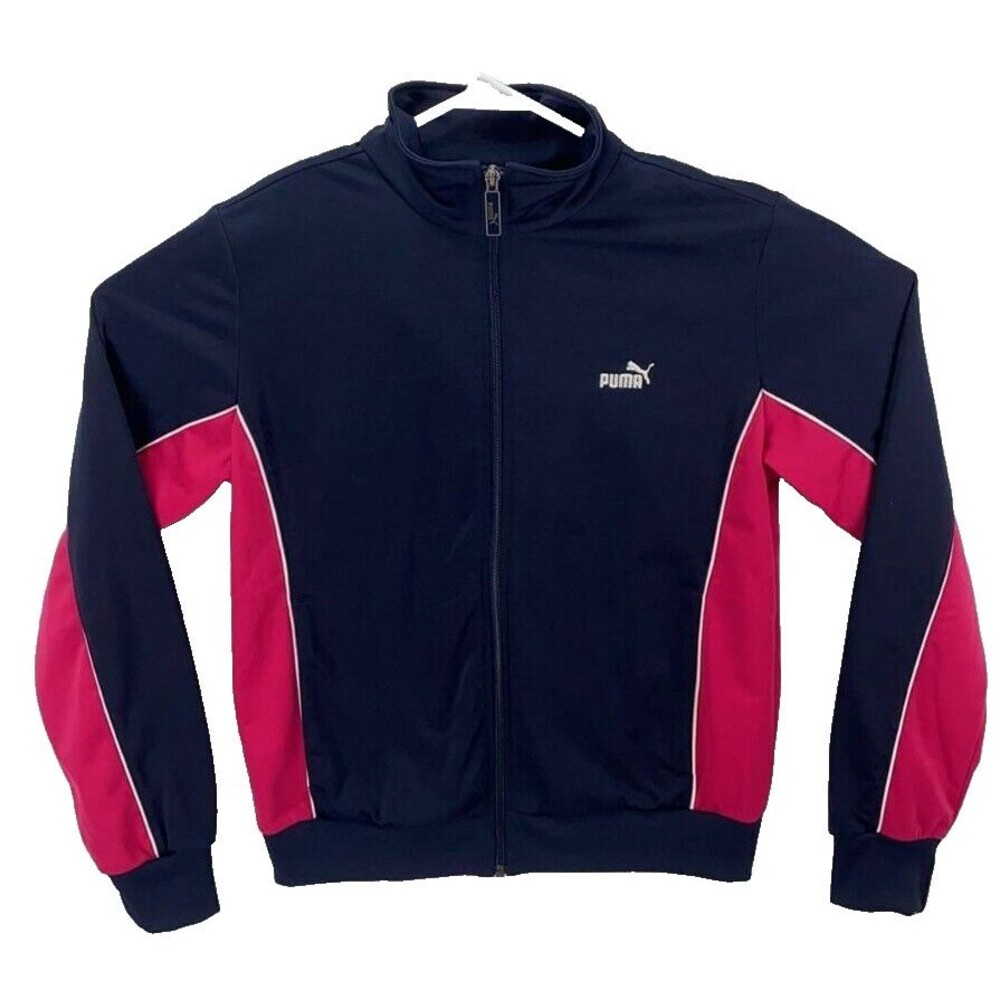 PUMA Women's Size Medium M Sport Jacket Black Pink Full Zip Athletic Wear